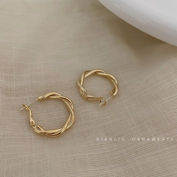 💙Golden Twist Hoops Earrings - Picture 5 of 11